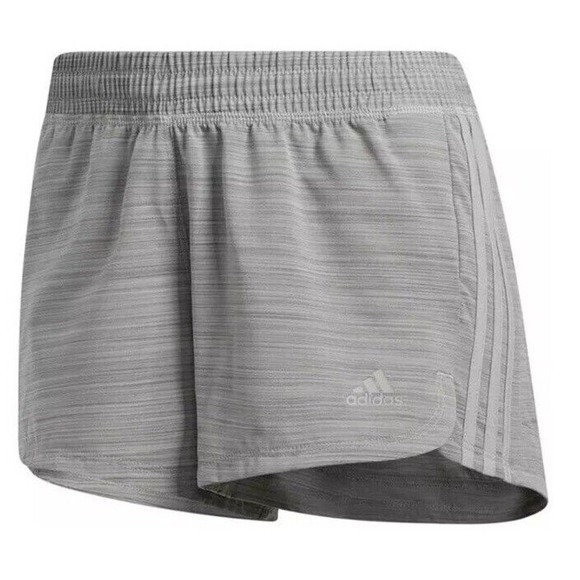 Adidas Shorts Women Heather Gray Three Stripe Woven Pacer Gym Running GT1185 - Picture 1 of 5